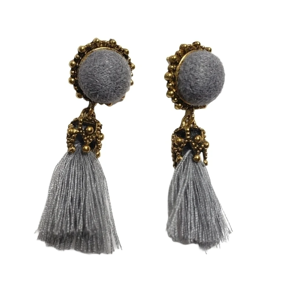 Fashion Jewelry Gray Gold Dangle Tassel Earrings